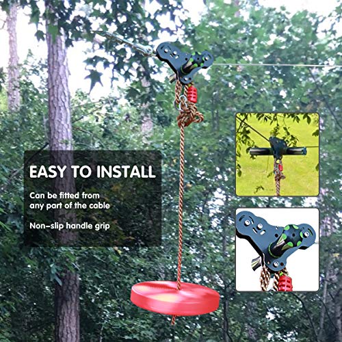 Lovinouse 100 Foot Zip Line Kit, Up to 441 Lb, with Spring Brake, 304 Stainless Steel Cable