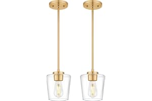 Audickic Pendant Lights Kitchen Island 2 Pack, 6" Brushed Gold Hanging Lights Fixtures with Clear Glass Shade, Modern Brass Kitchen Pendant Lighting Over Island for Dining Room, AD-22004-1P2-GD-C