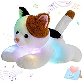 Glow Guards Light up Music Calico Cat Stuffed Animal LED Singing Kitty Soft Plush Toy Pillow with Night Lights Lullaby Birthday Children's Day Gifts for Toddler Kids, 15''