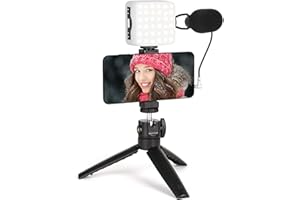 ALILONG Vlogging Microphone with LED Light, Vlogging Kit with Phone Holder&Tripod, YouTube Kit Compatible with iPhone Android Smartphone, DSLR Camera Vlogging Kit for YouTube Vlogging Filmmaking