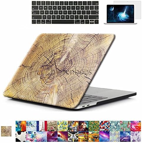 Lenboes Ultra Snap On Rubberized Plastic Hard Shell Cover Case with Keyboard Skin &amp; Screen Protector for Apple New MacBook Pro 15" 15.4 with Retina Display A1707 2016 - Wood Grain
