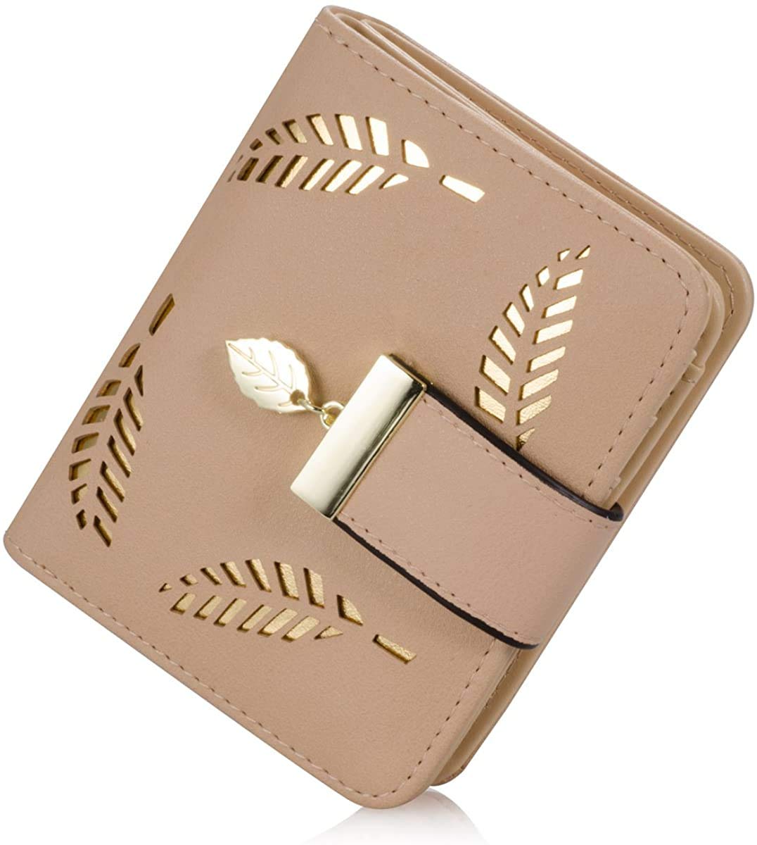Ladies Purse Wallet, Womens Small Bifold Leather Purses Handbag with Cash/ID/Credit Card Holder Hollow Leaf, Ladies Vegan Coin Purses Wallet Money Bags with Zip Birthday Xmas Gifts for Women Girls