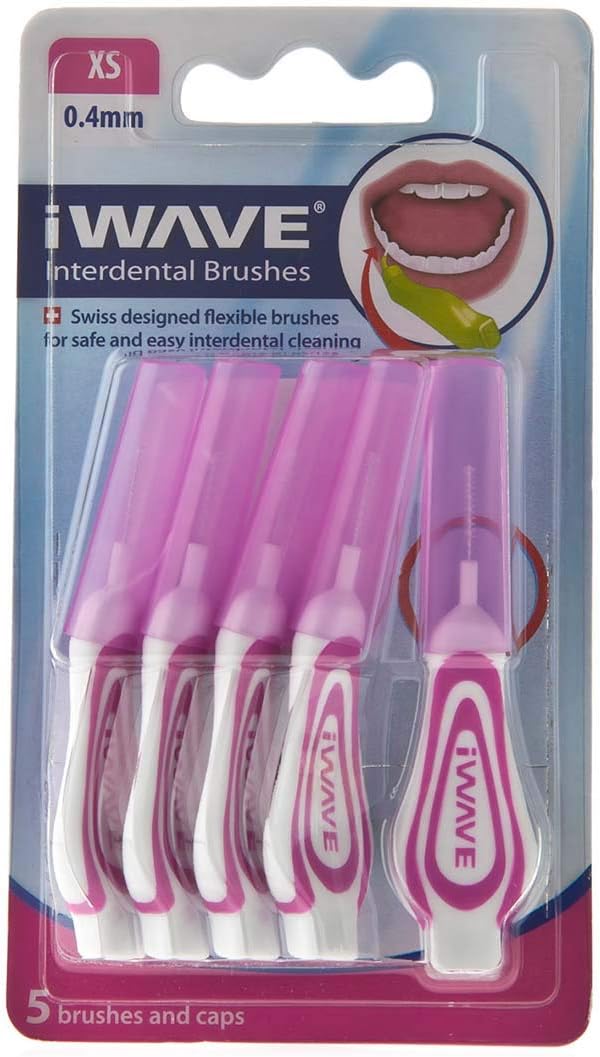 iWave Interdental Brushes Fine Size 0.4mm Pink Pack of 5 - Interdental Cleaning Brushes for Total Teeth Cleaning Plaque Removal Tool