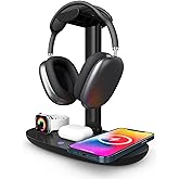 KooingTech Headset Stand, Wireless Charging Stand, 4 in 1 Charging Station Suitable for Mobile Phones, Headphones, Watches and Headphone Hangers