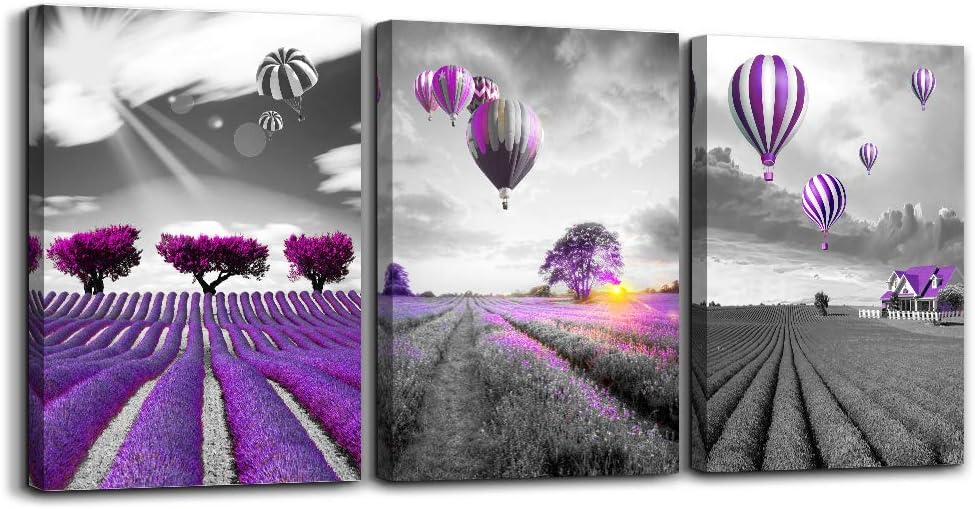 Amazon Com Purple Landscape Wall Art For Living Room Canvas Prints Artwork Bathroom Wall Decor 3 Pieces Framed Bedroom Wall Decorations Lavender Picture Watercolor Painting Office Kitchen Home Decoration Posters Prints