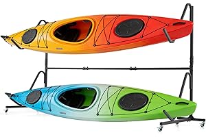 Goplus Freestanding Kayak Storage Rack for 2 Kayaks, Heavy Duty Metal Kayak Stand with Rack for Garage Dock, Paddleboard, SUP