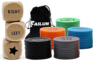 FAILUN Left Right Center Dice Game Set,3 Wooden Dices and 50 Pcs Game Coins with Drawstring Bag, Easy to Store and Carry Around, Convenient for Travel(3Dices+50Pcs)