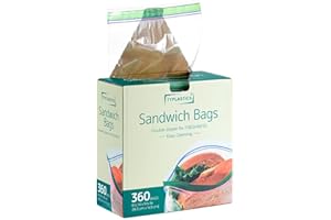 TYPLASTICS Sandwich and Snack Bags, Storage Bags for Food On the Go, Double Zipper for Freshness, Easy Open Design, Reclosable, 360 Count