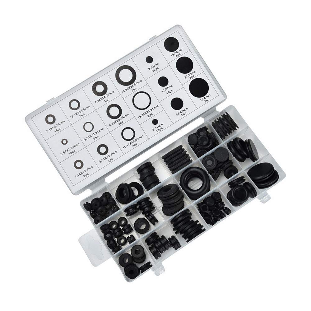 E Support 125Pc Rubber Grommet Assortment Set Fastener Kit Electrical Conductor Wiring Blanking 18 Popular Sizes O Ring Plumbing Gasket Seals Car Auto Repair