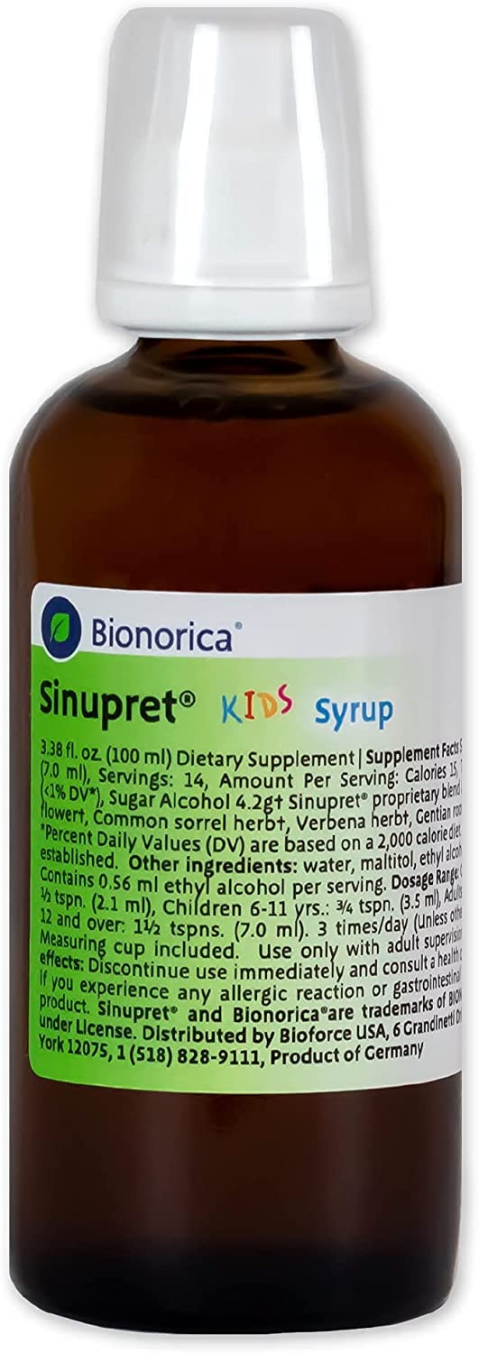 Sinupret Kids Sinus & Immune Syrup Respiratory & Immunity Boost Natural, Fast Acting Herbal Support with Verbena & Elder Flower - Cherry Flavor - 3.38 oz - 2 Pack