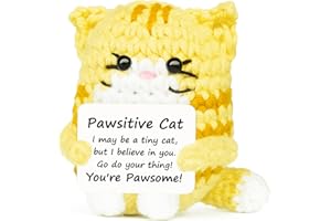 RYOTKIK Positive Crochet Cat Mini Animal Emotional Cheer Up Support Gifts, Inspirational Crochet Handmade Kitten for Women Men Friends Mom Daughter Son Teen Birthday Mothers Day Decor Graduation Gift (Yellow)