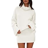 Langwyqu Womens 2 Piece Outfits Sweater Sets Turtleneck Oversized Sweaters and Mini Skirts Fall Winter Trendy Loungewear