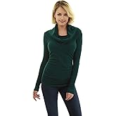 AmélieBoutik Women Casual Slim Fit Cowl Neck Long Sleeve Ruched Sides Pullover Tunic Sweater