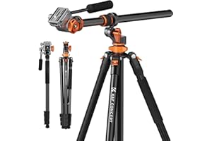 K&F CONCEPT 91" Video Tripod,Horizontal Overhead Tripod with Multi Angle Center Column,Aluminum Tripod Monopod with Fluid Hea
