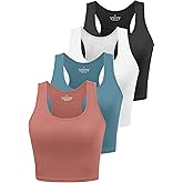 Joviren Cotton Workout Crop Tank Top for Women Racerback Yoga Tank Tops Athletic Sports Shirts Exercise Undershirts 4 Pack