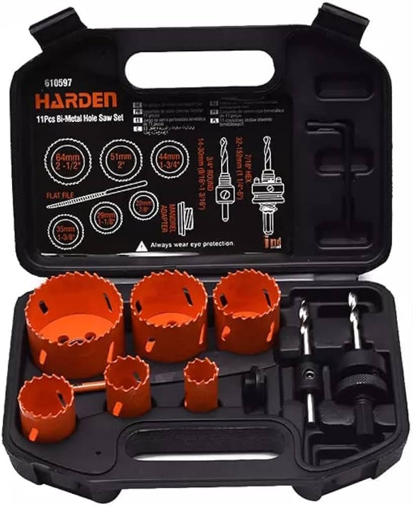 Harden 610597, Bi-metal Hole Saw Set 11 Pcs Electricians & Plumbers, Bi Metal