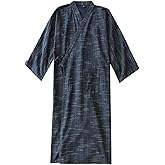 SIQITECHNO Men Summer Kimono Bathrobe Long Cotton Yukata Woven Striped Pajamas Loungewear Mens Bathrobe Sleepwear Nightgown