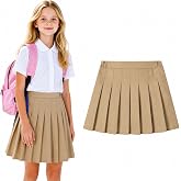 HILEELANG Girl School Uniform Pleated Scooter Skirt with Under Shorts Pull On Elastic Waist Skirt