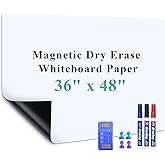 Warasee Magnetic Dry Erase Whiteboard Paper, 36" x 48" Self Adhesive Whiteboard Sheet for Wall, Easy to Write and Clean Dry E