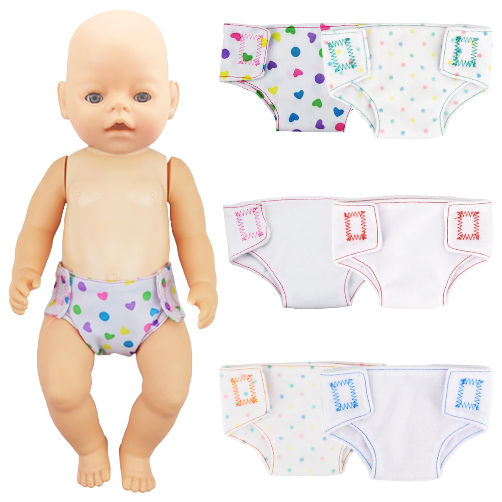 HTTDSLF 6 Pack Baby Doll Nappies, Baby Doll Accessories Diapers Set, Doll Clothes Accessories For 14-18 Inch Doll, Reusable Dolls Diapers
