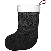 ShiHaiYunBai Gothic Black Skull Christmas Stocking, 17.7 inch Long, Plush Christmas Stocking Lovely Home Holiday Mantel Ornament Decor, One Size