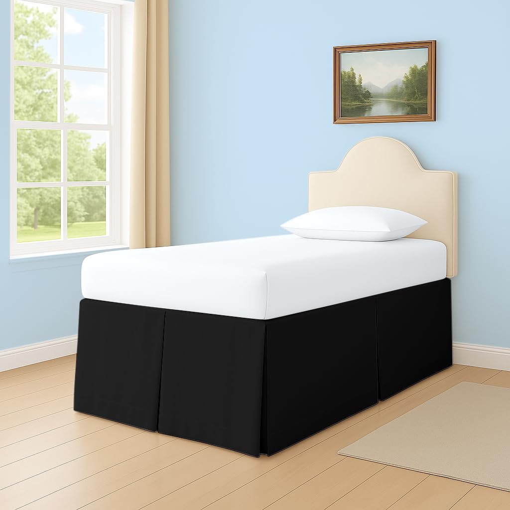Photo 1 of 2025 Upgraded Pleated Dorm Bed Skirt - 100% Cotton Blend Black - College Dorm Room 36" Drop (Black, 36" Drop)