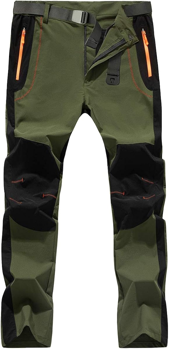LTIFONE Mens Hiking Outdoor Athletic Pants, Quick-Dry Lightweight Waterproof with Zipper Pockets and Belt: Clothing