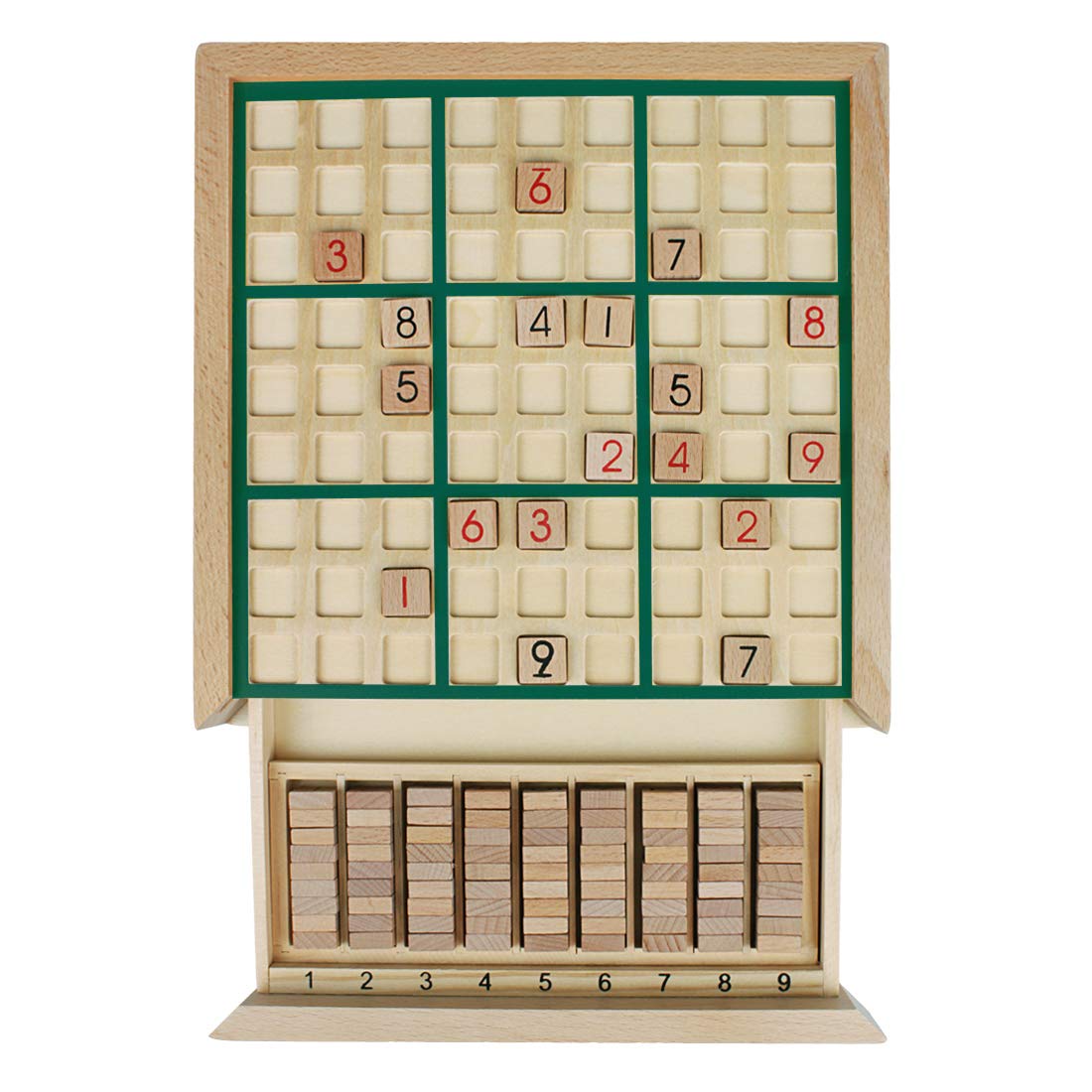 Andux Zone Sudoku Wooden Puzzle Board Game with Drawer SD-02 (Green)
