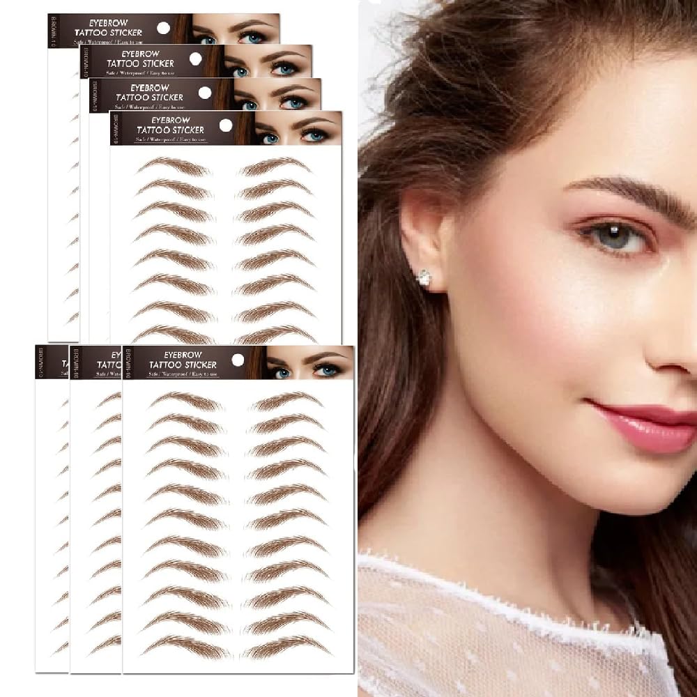 7Sheets Eyebrow Tattoo Stickers 4D Hair-like Waterproof Natural Fake Eyebrow Stickers,Long Lasting Eyebrow Grooming Shaping Perfect for Women and Girls (Brown) (Brown)