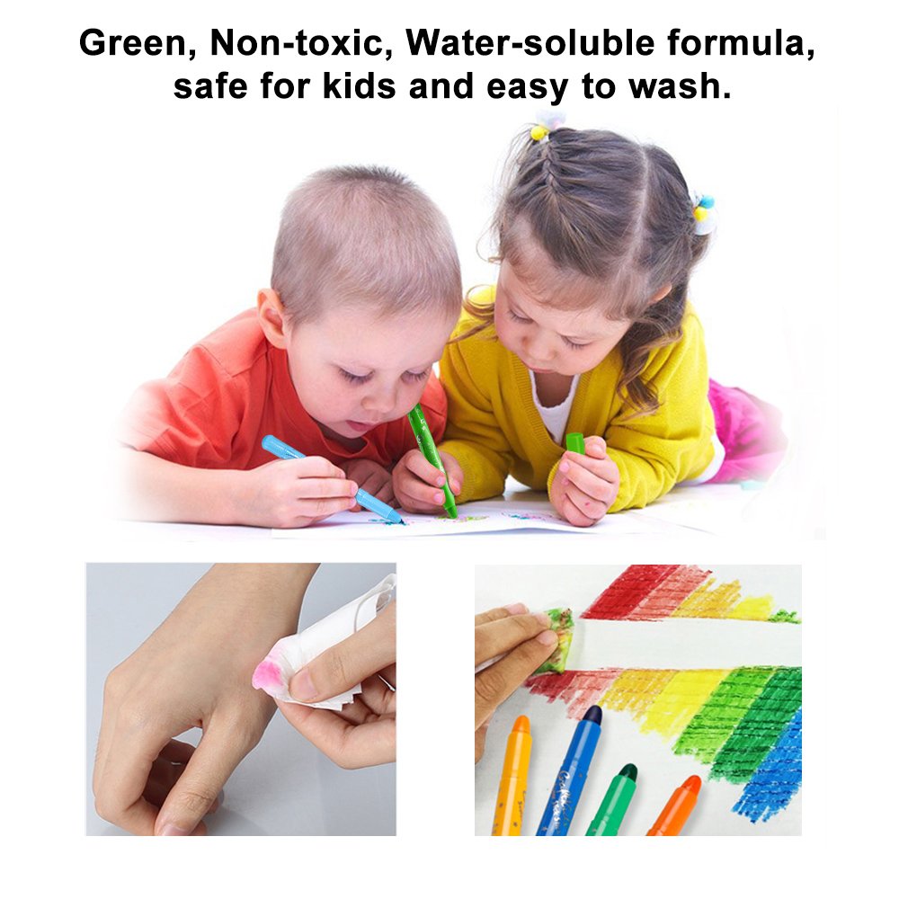 Shackcom Face Paint, 12 Colors Rotating Washable Non-Toxic 3 in 1 Effect -Crayon-Pastel-Watercolor-Body or Finger Painting Crayons for Kids Halloween Birthday Christmas Party Gift