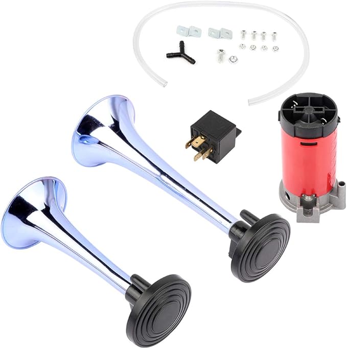 Aintier 12V 150db Air Horn Chrome Zinc Dual Trumpet Air Horn with