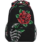 Glaphy Skull Rose Flower Backpack School Backpacks Lightweight Travel Laptop Bookbags Daypack for Men Women Kids