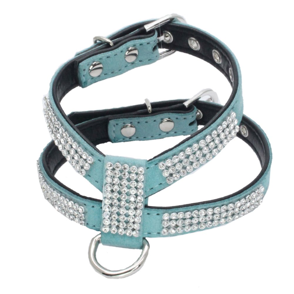 Newtensina Fashion Dogs Harness with Diamantes Cute Girl Bling Small Dog Harness - Blue - S