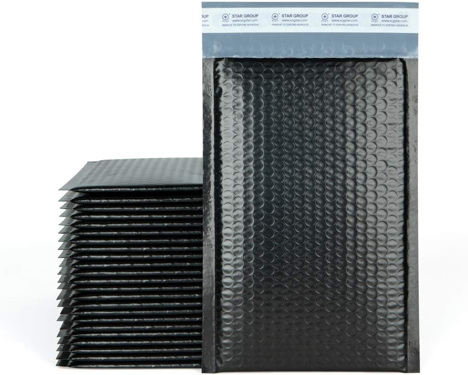 XCGS 6x10 Inch Black Poly Bubble Mailer #0 Padded Envelope Mailer 200pcs Self Adhesive Bubble Mailing Envelope Bags for Shipment & Package