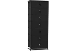 Crestlive Products Tall Dresser, 7-Drawer Fabirc Storage Tower, Chests of Drawers - Vertical Organizer Unit for Bedroom, Hallway, Entryway, Nursery, Closets - Steel Frame, Wood Top & Handles (Black)