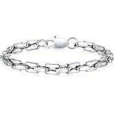 FLHEART Silver Link Chain Bracelets for Men Women, 7mm Stainless Steel Paperclip Solid Chunky Chain Bracelets, Cool Rectangle Bracelets Trendy Mens Jewelry Gifts, 7.7/8.7/9.5IN
