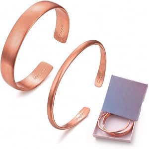 2 Pcs Copper Bracelet for Men Women, Adjustable Red Copper Cuff Bracelets | Adjustable Uncoated Copper Cuff Bracelet Set, Shi
