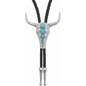 NZUCPZ Turquoise Bolo Tie for Men Western Cowboy Necktie with Silver Tone Design Adjustable Rope Bow Tie Accessories for Rode