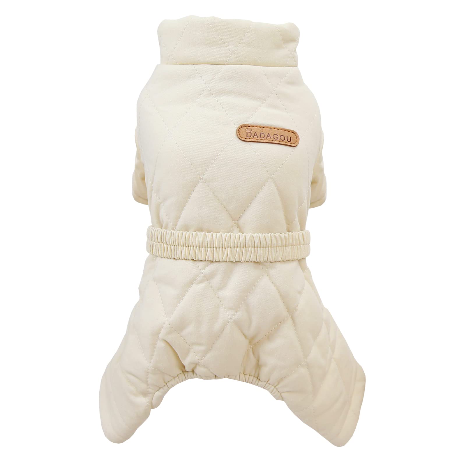 Izefia Dog Coat Windproof Jacket Cold Weather Coats 4 Legs Warm Jumpsuit Winter Thick Snow Proof Clothes Cotton Coat for Small Dog Medium Cat White M