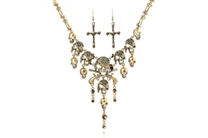 LZHLQ Jewelry Fashion Multi-Level Pirate Skull Tassel Charm Necklace Collar Bib for Women Horror Necklace Punk