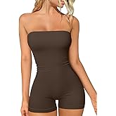 OQQ Womens Tube Rompers Summer Strapless Basic Sleeveless Ruched Stretch Classic-Fit Sexy Rompers 2025