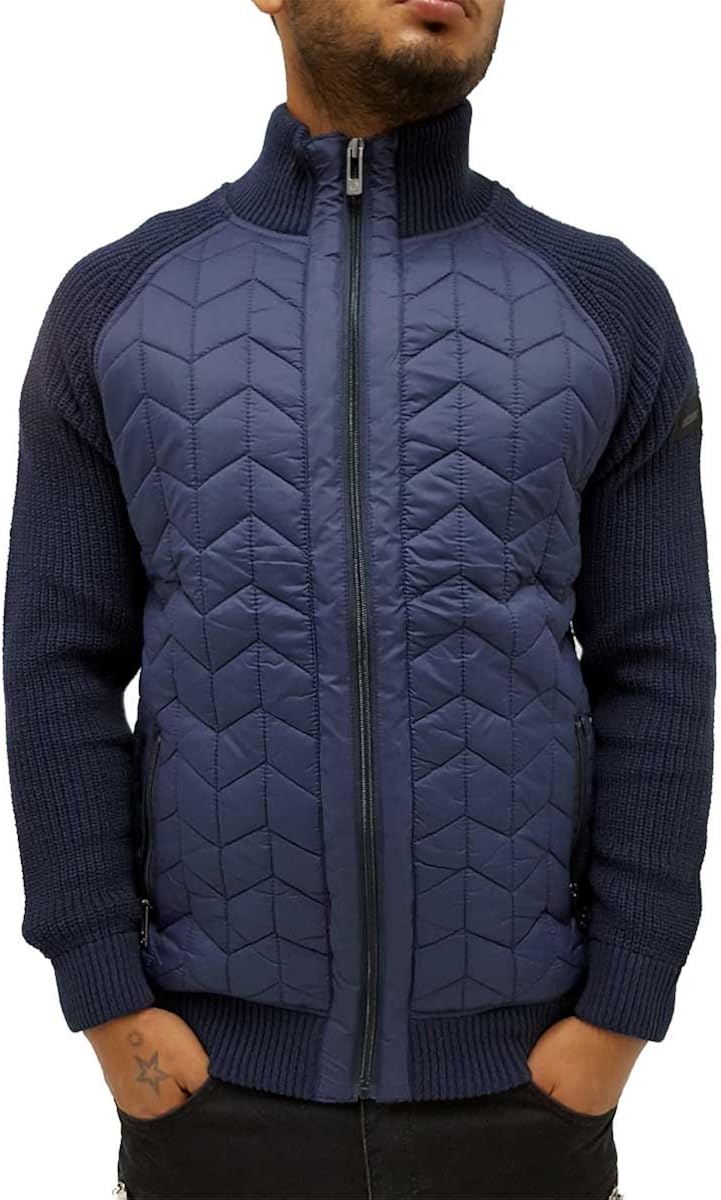 Dissident Big Dawg Special Mens Boys Navy Quilted Zip Up Cardigan