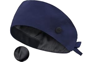 QBA Adjustable Working Cap with Button, Cotton Working Hat Sweatband, Elastic Bandage Tie Back Hats for Women & Men, One Size