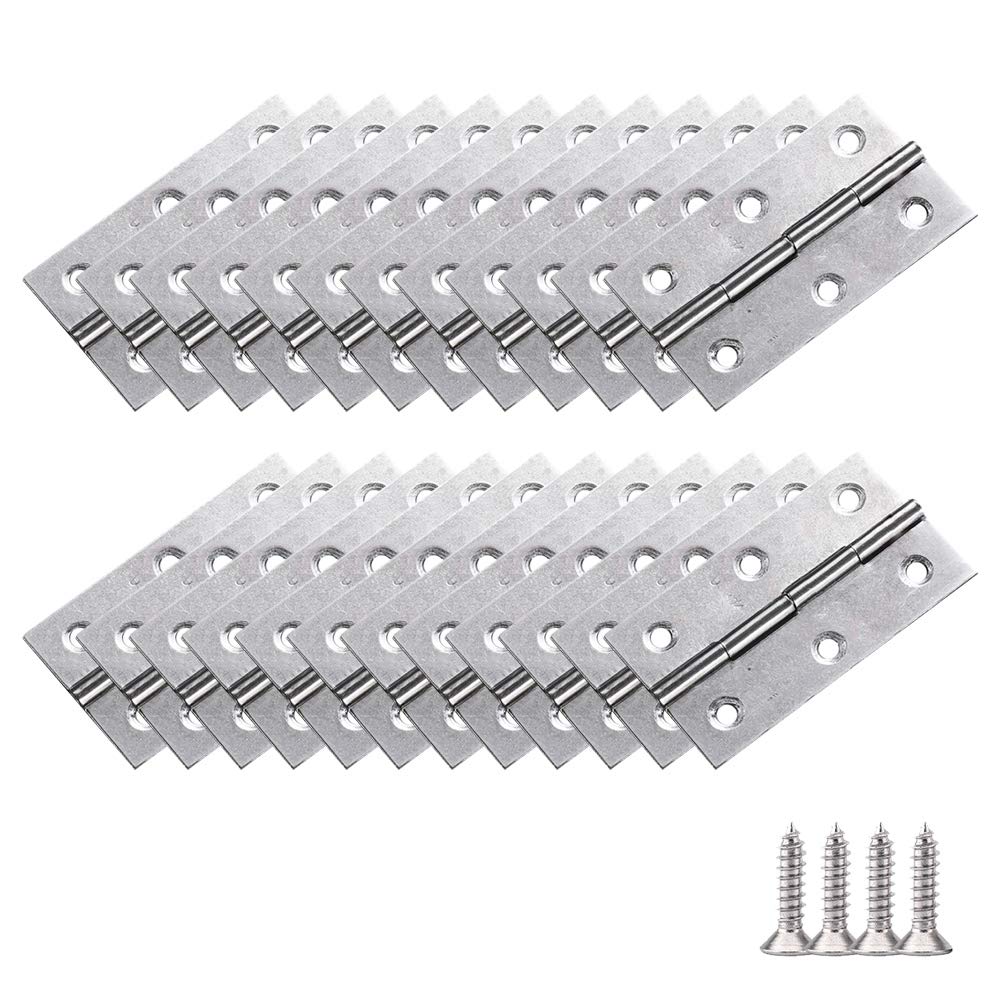 YOFASEN Stainless Steel Hinges - Durable Bearing Hinges Folding Butt Hinges Furniture Cabinet Door Hinges with Matching Fixing Screws, Silver, 3 Inch(66 * 37 * 1.0mm) - 24pcs