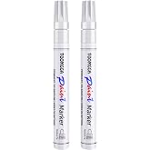 TOOMGGA 2 White Paint Pens Permanent Paint Markers, Oil Based Medium Tip | Marking Pens, Quick Drying, Waterproof, Fade-resistant, for Rock Painting, Car Tyre, Metal, Plastic, Canvas, Mugs, Wood