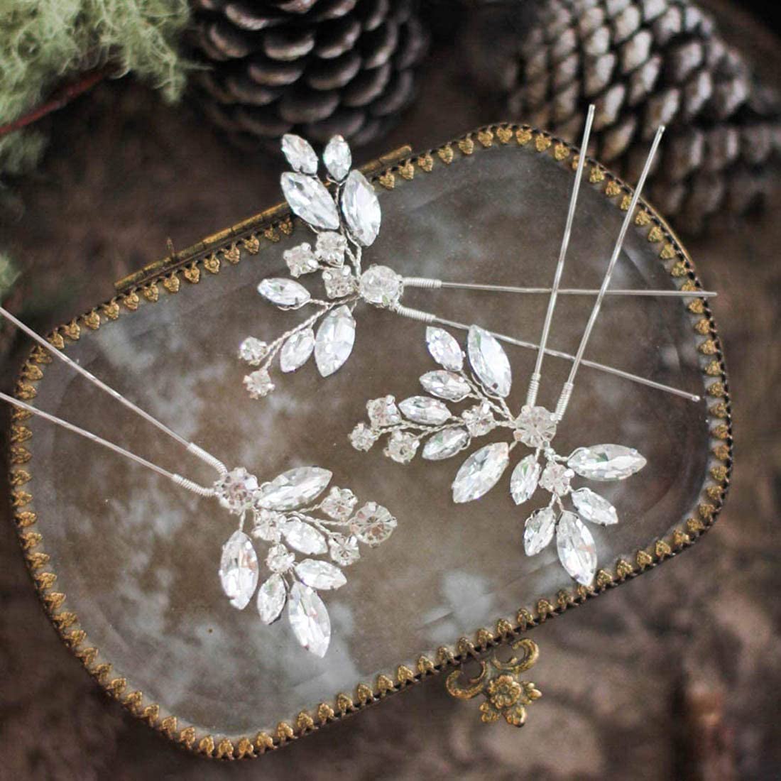 Cubahop Bride Wedding Hair Pins Crystal Bridal Hair Pieces Wedding Hair Accessories Bridal Hair Clips for Women and Girls (Silver)