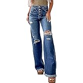 Flamingals Straight Leg Jeans for Women High Rise Casual Wash Cut Out Raw Hem Button Fly Denim Jeans