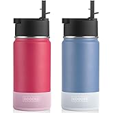 koodee 2 Pack Water Bottle with Straw 12 oz Stainless Steel Vacuum Insulated Wide Mouth Water Bottle for Back to School, BPA Free (Canyon Red-Royal Blue)