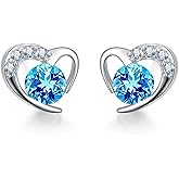 MALOYANVE Cubic Zirconia Heart Stud Earrings Elegant 14K Gold over Sterling Silver Round Cut Simulated Vintage Crystal Stud Earrings Wedding Jewelry Gifts for Women