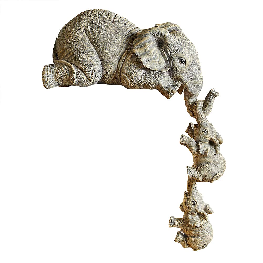 New Elephant Sitter Hand - Set of 3 Figurines With Mother and Two Babies Hanging Edge, Ornament Shelf Table Gift for Home Desktop Decor
